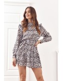 Rochie de cocktail cu guler ridicat cu imprimeu la modă, crem 17576 - Magazin online - Boutique